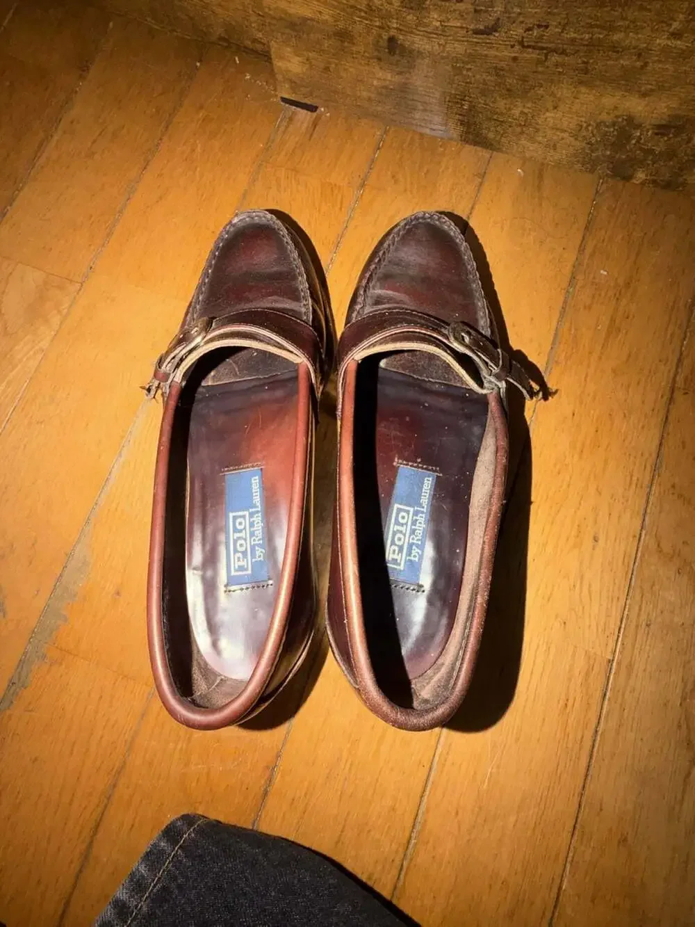 Polo by Ralph Lauren Men's Brown Leather Buckle Loafers Slip on dress Size 8 D‎